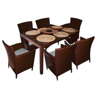 Обеденный стол и кресла из ротанга "Ницца", коричневый и бежевый цвет, 6 стульев
